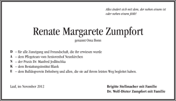 Traueranzeige von Renate Margarete Zumpfort von Pegnitz-Zeitung